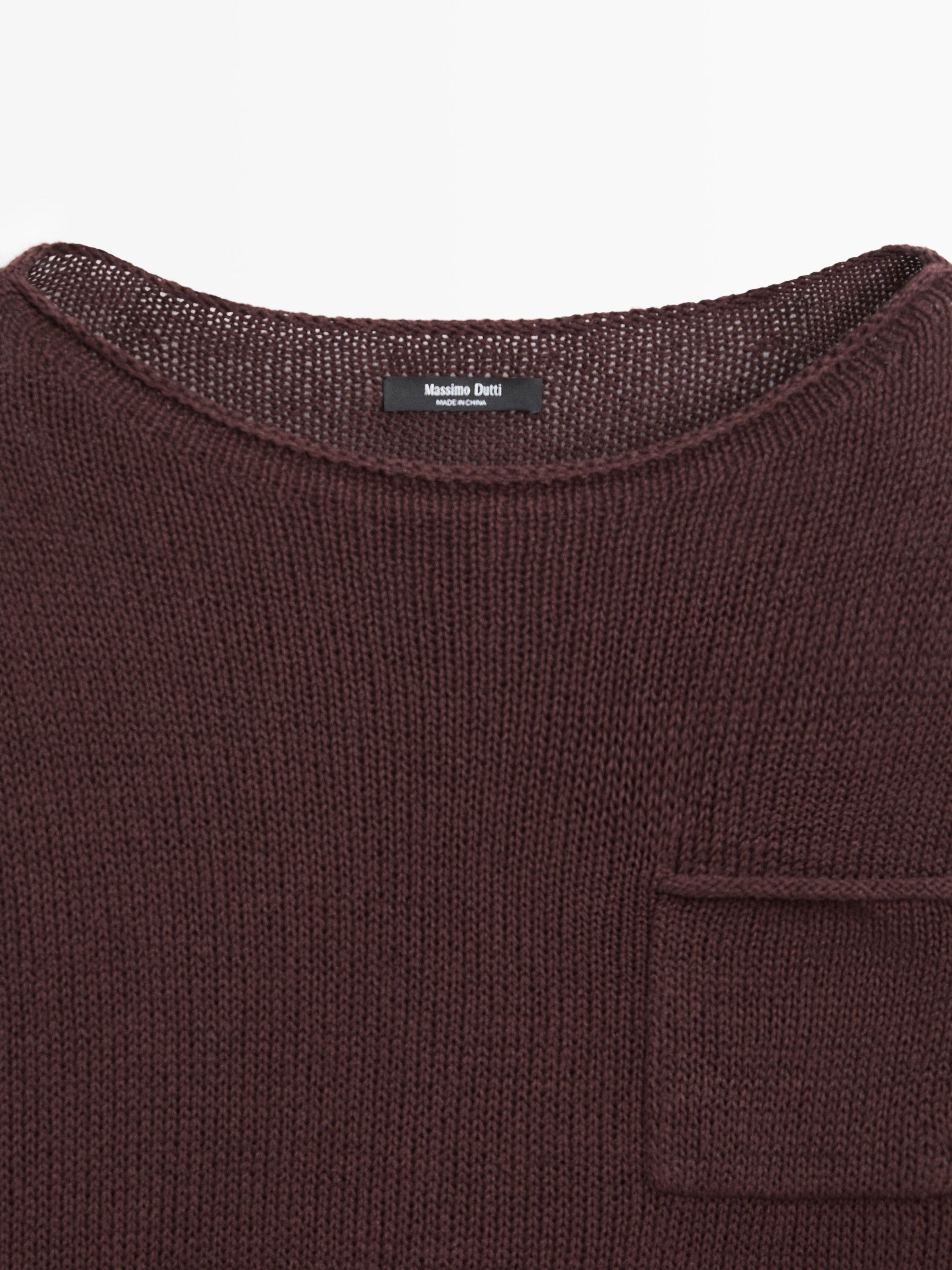 Cotton and linen knit sweater with pocket detail